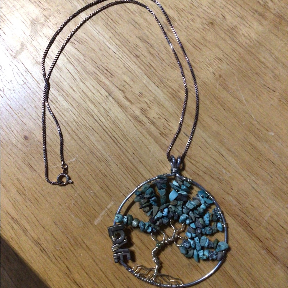 Source Unknown Turquoise Tree Of Life Pendant Necklace